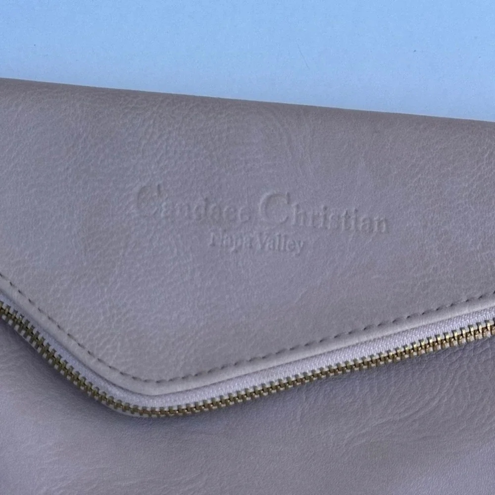 Candace Christian Napa Valley Taupe Leather Envelope Wristlet Clutch - No Strap